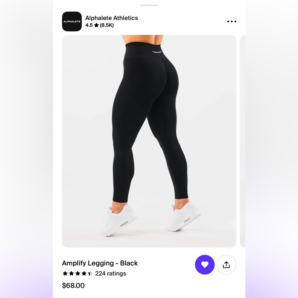 NWT Alphalete Amplify Black Scrunch Leggings: Size Small